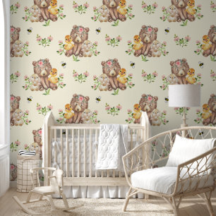 Papel Pintado Woodland Animals Bear Duck Bunny Baby Nursery