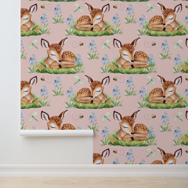Papel Pintado Woodland Animals Deer Fawn Baby Nursery (Solicitud)