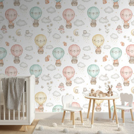 Papel Pintado Woodland Animals Hot Air Balloon Pattern ID1230
