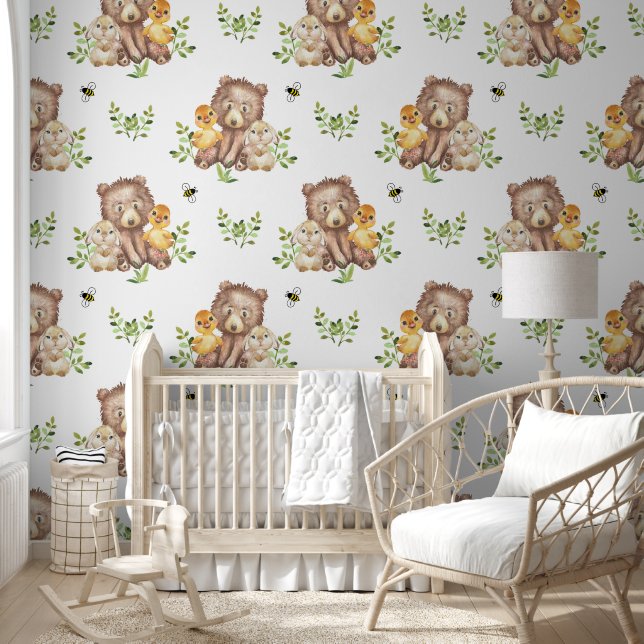 Papel Pintado Woodland Animals llevan conejito conejo de cría pa (Niños)
