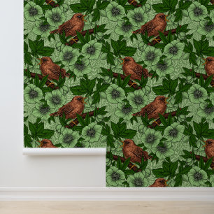Papel Pintado Wren y hellebore, verde claro