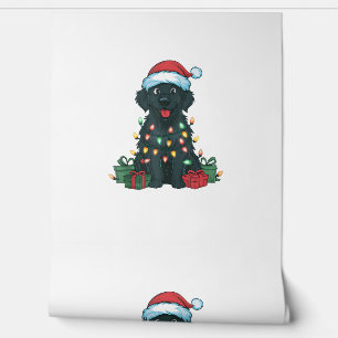 Papel Pintado Xmas Iluminando Santa Hat Black Golden Retriever D