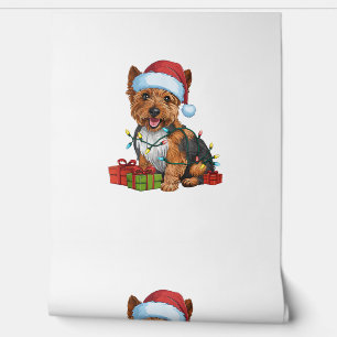 Papel Pintado Xmas Iluminando Santa Hat Cairn Terrier Dog Christ