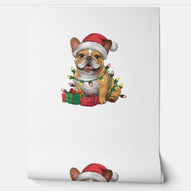 Papel Pintado Xmas Iluminando Santa Hat Navidades de Bulldog en  (Desenrollar)