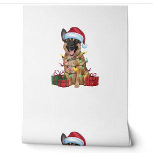 Papel Pintado Xmas Iluminando Santa Hat Perro belga malinois Chr
