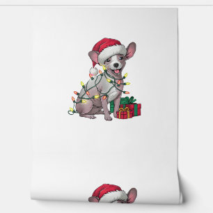 Papel Pintado Xmas Iluminando Santa Hat Perros sin pelo mexicano