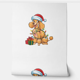 Papel Pintado Xmas Iluminando Santa Hat Poodle Perro Navidades _
