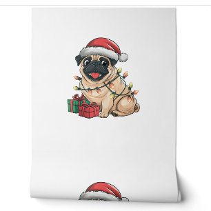 Papel Pintado Xmas Iluminando Santa Hat Pug Perros Navidades _2