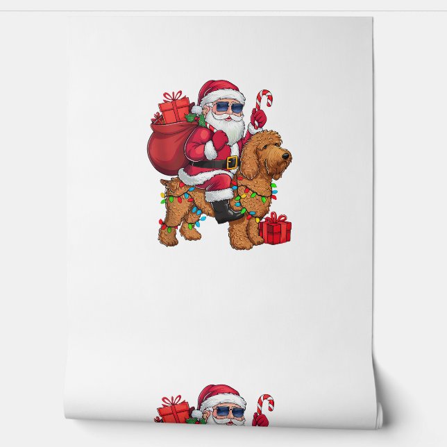 Papel Pintado Xmas Iluminando Santa Riding Goldendoodle Dog Chri (Desenrollar)