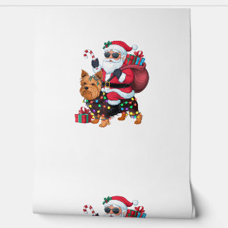 Papel Pintado Xmas Iluminando Santa Riding Yorkshire Terrier Dog