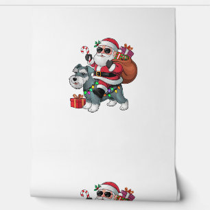 Papel Pintado Xmas Luces Santa Riding Miniatura Schnauzer Dog