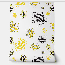 Papel Pintado Yellow Bees Beehive Wallpaper – Cute Bee Pattern 