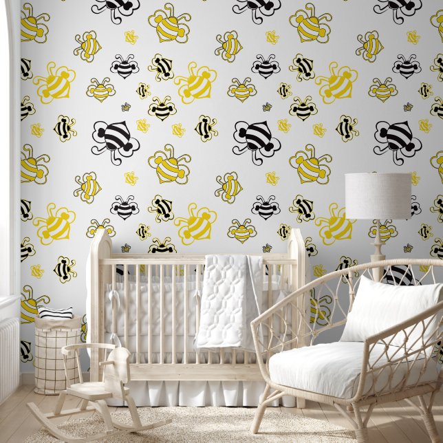 Papel Pintado Yellow Bees Beehive Wallpaper – Cute Bee Pattern  (Niños)