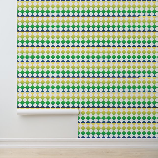 Papel Pintado Yellow Green Blue Checker Diamond Pattern (Solicitud)