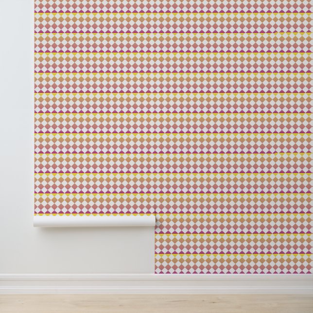Papel Pintado Yellow Pink Checker Diamond Pattern (Solicitud)