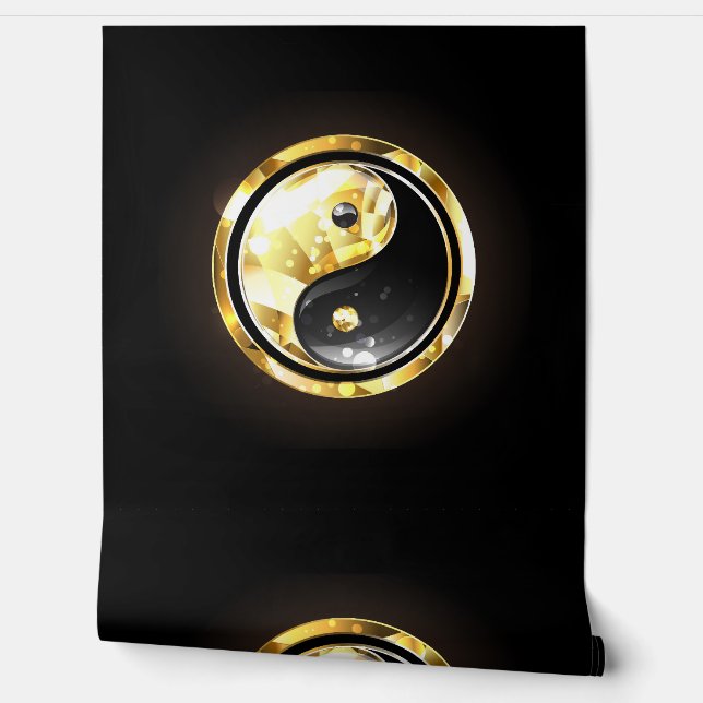 Papel Pintado Yin Yang dorado en negro (Desenrollar)