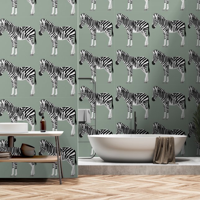 Papel Pintado Zebra Exótico Patrón Animal Sage Green (Baño)