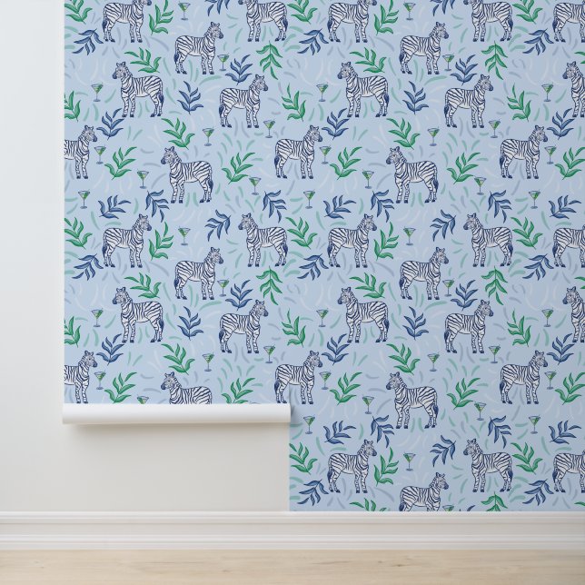 Papel Pintado Zebras y Martinis Blue (Solicitud)