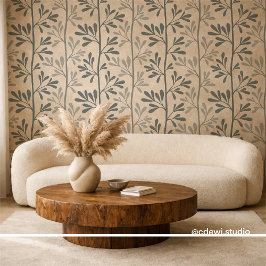 Papel Pintado Zen Garden Stems Minimal Dark Green Silhouettes