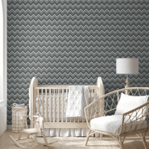 Papel Pintado Zig Zag Zag moderno en gris a rayas