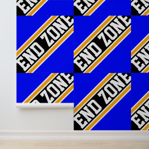 Papel Pintado ZONA FINAL Baldosas Azul Real Naranja Negro Rayas
