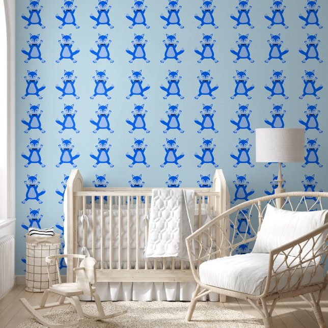 Papel Pintado Zorro Bebé Niño Azul Adorable (Niños)