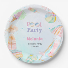 Papel     Piscina de acuarela cumpleaños de verano Plato