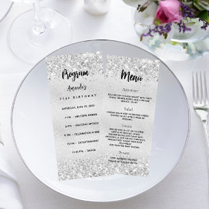 Papel plateado del menú del programa de cumpleaños