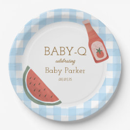 Papel Plato Circular Baby-Q de Gingham Azul