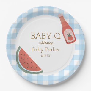 Papel Plato Circular Baby-Q de Gingham Azul