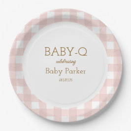 Papel Plato Circular Baby-Q de Gingham Rosa 2
