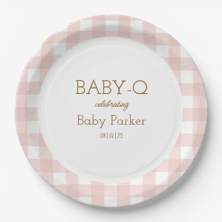 Papel Plato Circular Baby-Q de Gingham Rosa 2