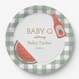 Papel Plato circular Baby-Q de gingham verde