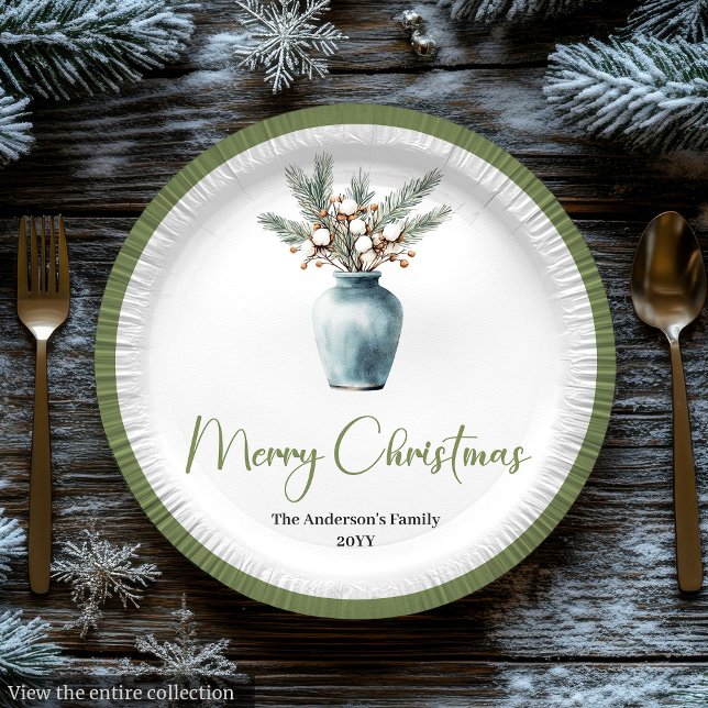 Papel Plato de Acuarela de Ramo de Navidad Bohemio Rústi (Rustic Bohemian Christmas Bouquet Watercolor Plates)