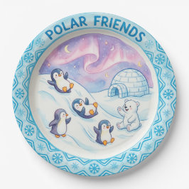 Papel Plato de "Amigos Polares" Pingüinos Lindos y Oso P