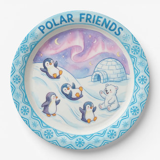 Papel Plato de "Amigos Polares" Pingüinos Lindos y Oso P
