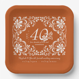 Papel Plato de aniversario 40 Shabby Chic Naranja Oscuro