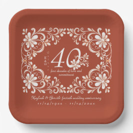 Papel Plato de aniversario 40 Shabby Chic Rojo Ladrillo