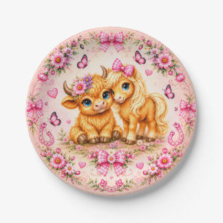 Papel Plato de Baby Shower de Vaca y Poni de las Highlan