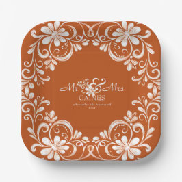 Papel Plato de boda Mr & Mrs Shabby Chic Naranja Quemada