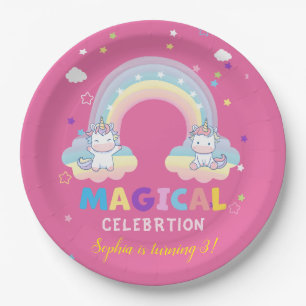 Papel Plato de Celebración Mágica de Arcoíris