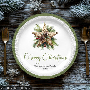 Papel Plato de cena de árbol de Navidad botánico boho el