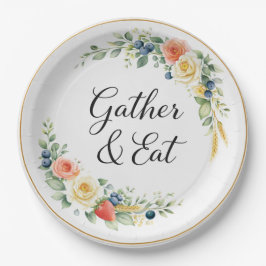 Papel Plato de cena floral elegante 'Gather & Eat'