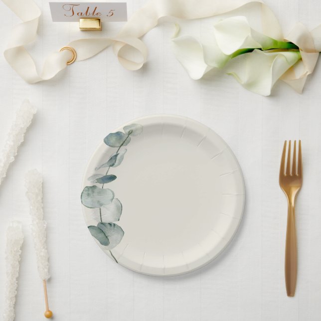 Papel Plato de Comida Elegante Eucalipto Costero (Boda)