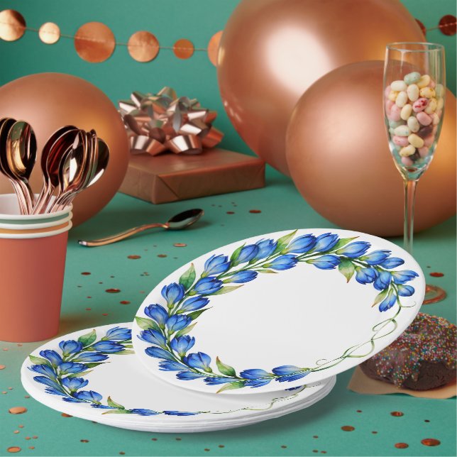 Papel Plato de Corona Floral Azul (Multi)