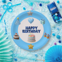 Plato de cumpleaños azul personalizable