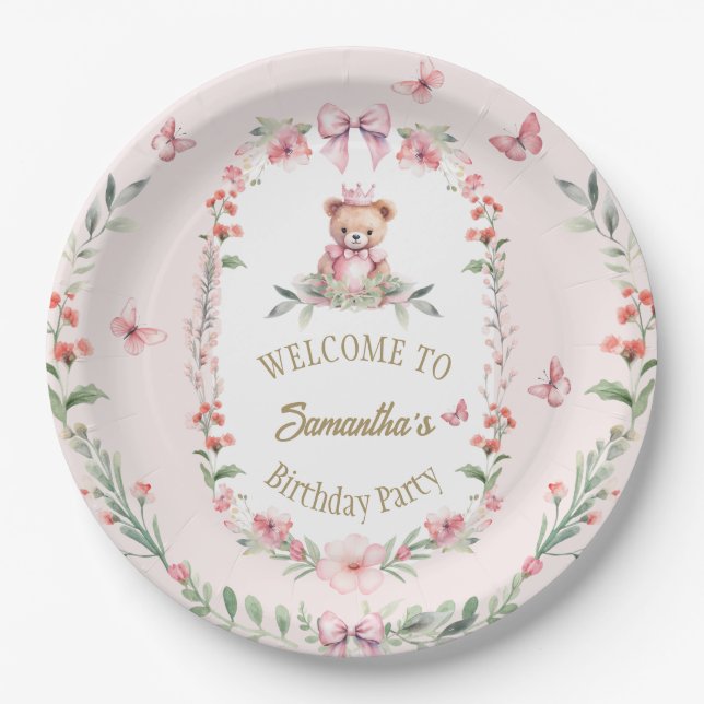 Papel Plato de Cumpleaños Blooms & Bears (Anverso)