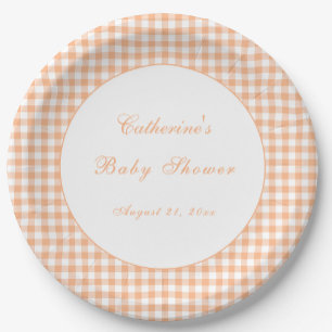 Papel Plato de Cumpleaños Clásico de Cuadros Naranja de