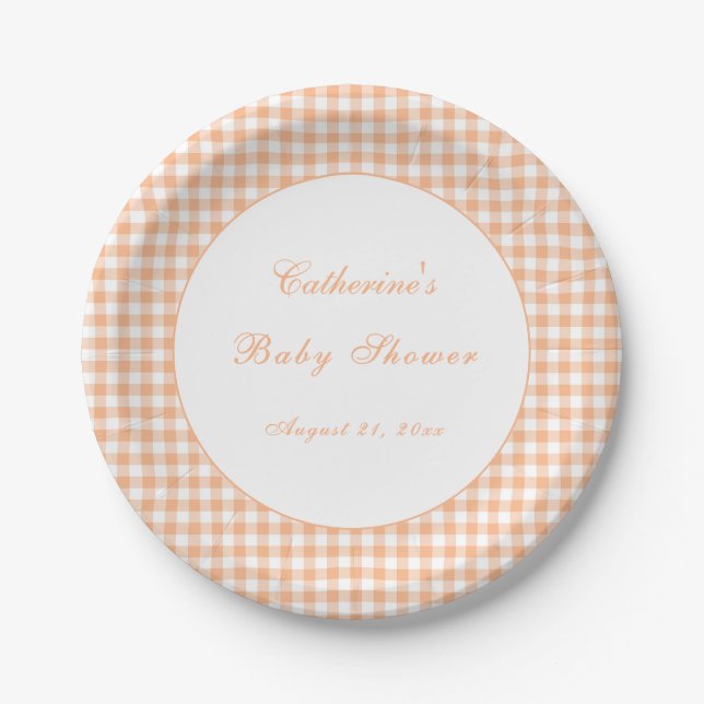 Papel Plato de Cumpleaños Clásico de Cuadros Naranja de  (Anverso)