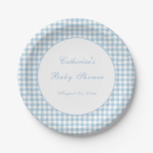 Plato de Cumpleaños Clásico de Gingham Azul Polvo